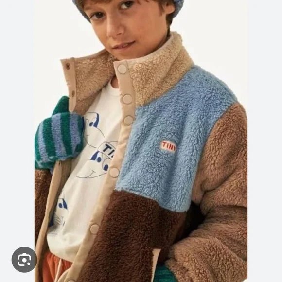 Tinycottons Colorblock Polar Sherpa Jacket - in Brown, Tan, Blue